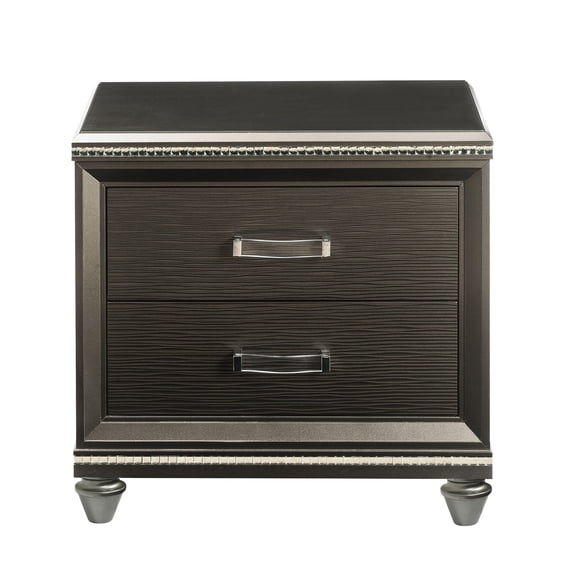 Bedroom 2 Dark Champagne Nightstand - Solid Wood & Construction Sparkling Trim Quiet Glide Felt Lining For Metal Smooth Access Felt-lined Drawer