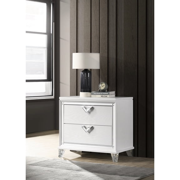 Bedroom 2 Nightstand With Led Glow And Uncommon V-shape Handles In White - Modern For Illumination
