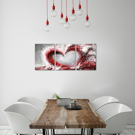 Bedroom 3 Piece 12 x 16 Inch Framed Wall Art Set Ocean Wave Painting Love Sign Wall Decor Framed Artwork Bathroom Bedroom Living Room Decor (Red)