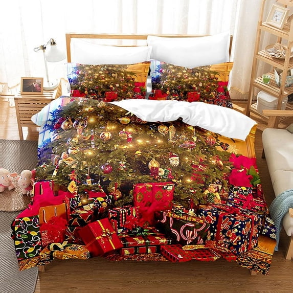 Bedroom 3PCS Single Full Double King Twin Linens Bed Case Pillow Comforter Duvet Set Bedding Cover Quilt Christmas 3D