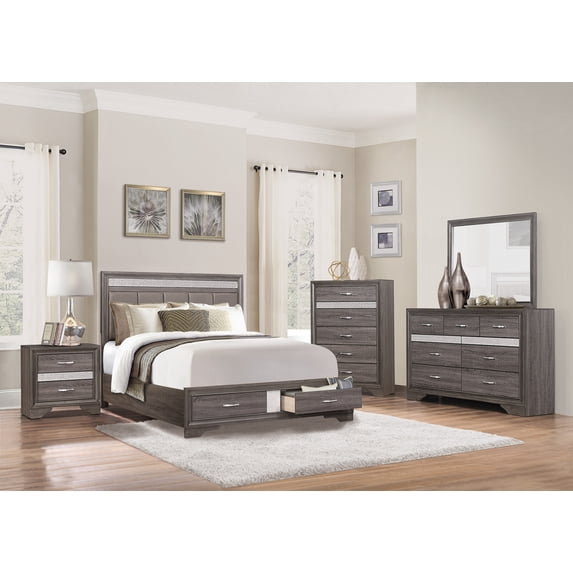 Bedroom 4pc Set Two-Tune Finish Unique Style Collection Cal-King Size Bed Footboard Storage Hidden Jewelry Drawers