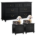 thumbnail image 1 of Bedroom 7 Drawer Dresser Set & Nightstands set w/ USB, Farmhouse Complete Bedroom Furniture Set with Spacious Storage, 3 Piece, Black, 1 of 11