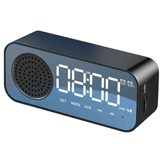Bedroom Alarm Clocks Qwtwty Alarm Clock for Bedroom/Office,Digital Clock with Bluetooth Speaker,Small Alarm Clock for Heavy Sleepers Adults,Mirror LED Display