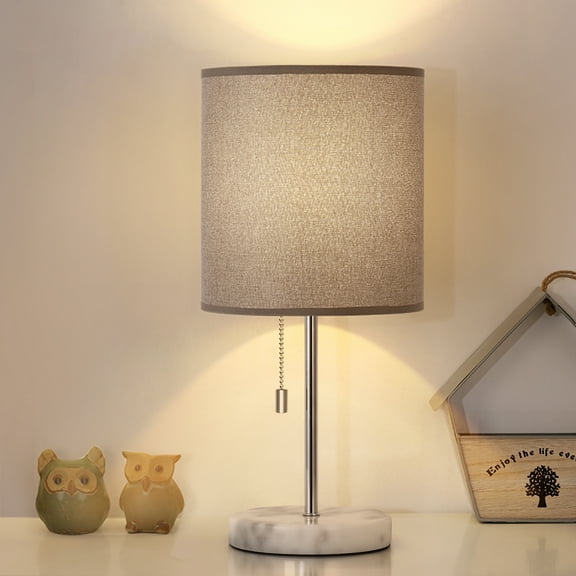 Bedroom And Study Table Lamp, Bedside Lamp With Marble Base And Grey Fabric Shade