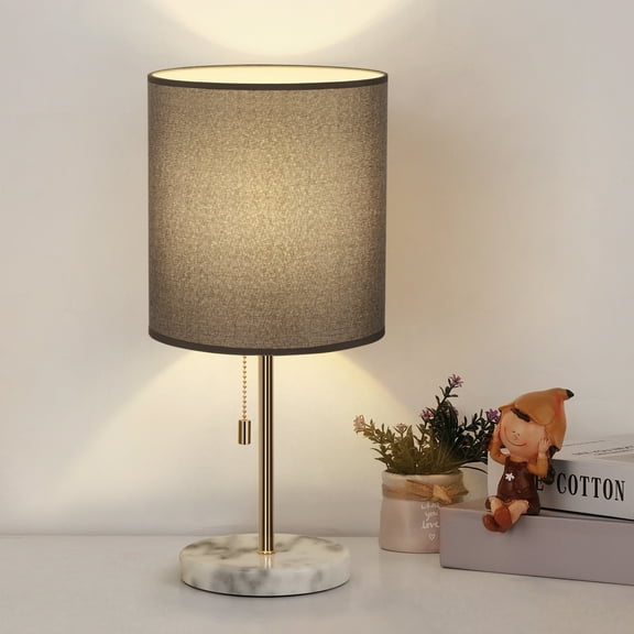 Bedroom And Study Table Lamp With Marble Base And White Fabric Shade For Bedside Lamps