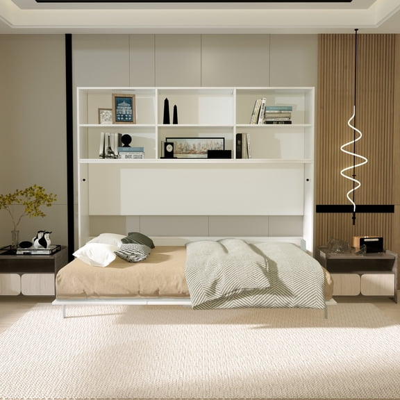 Bedroom Bed With Storage Shelf - Twin White Metal & Plywood Structure Size Use