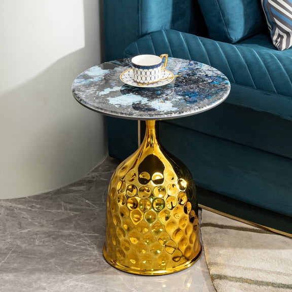 Bedroom Bedside Table - Wrought Iron Painting, Gold Color Living Room, Balcony Side , Fine Gloss Round For And Room Iron, Carbon Steel Furniture Stable, 21.79in Height