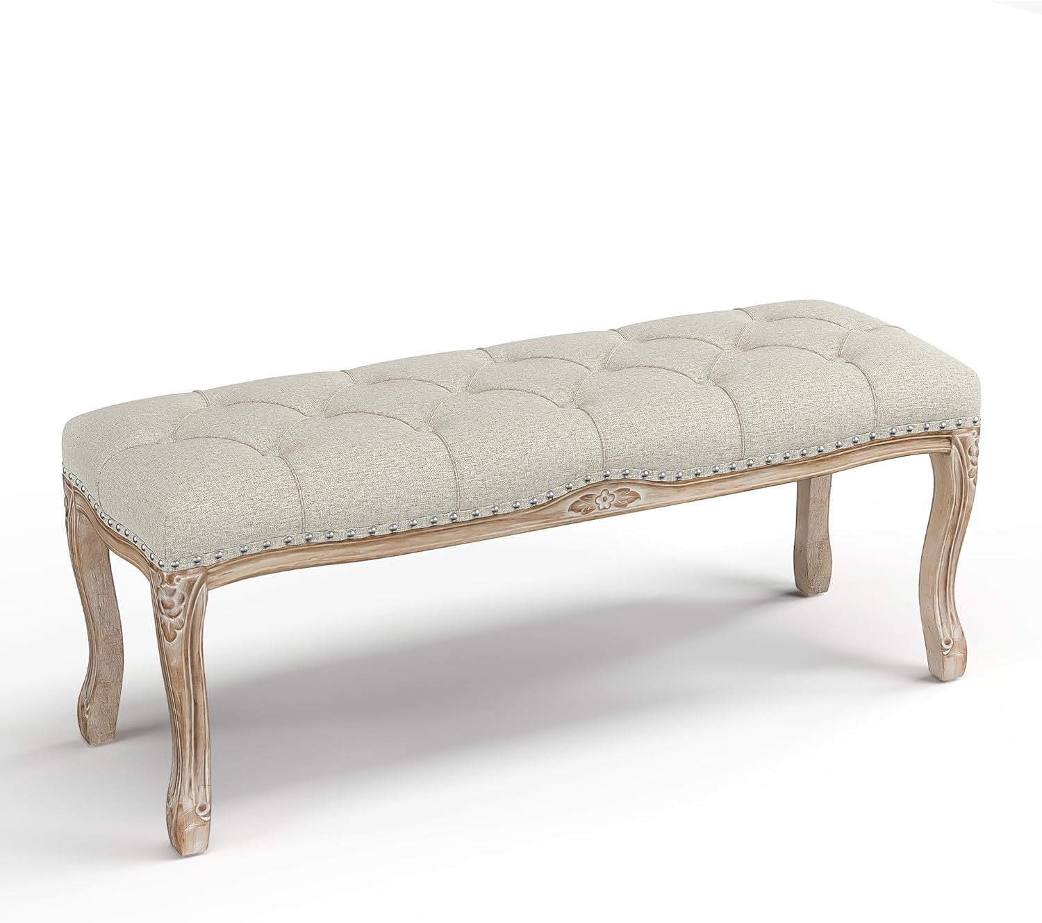 Bedroom Bench, French Vintage Tufted Entryway Bench, 45.2'' Carving