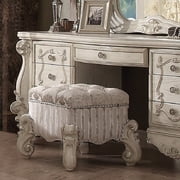 Bedroom Bench Ivory and Bone White Vanity Stool with Nailhead Trim,Bedroom Stool