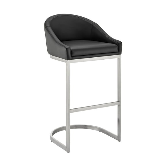 Bedroom Bench Katherine 30" Bar Stool in Brushed Stainless Steel with Black Faux Leather,Bedroom Stool