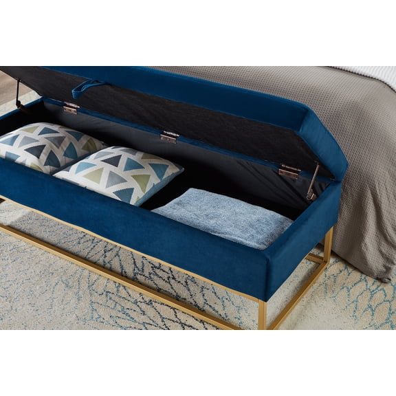Bedroom Benches 58.6" Bed Bench Metal Base with Storage Navy Blue Velvet,Bedroom Benches With Storage
