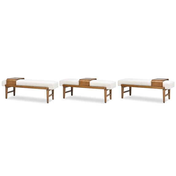 Bedroom Benches Billie 52" Modern Telephone Bench with Sliding Shelf, Ivory White Boucle,Wooden Bedroom Benches