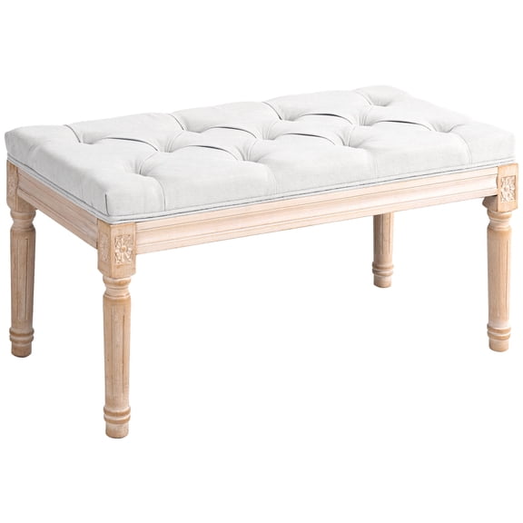 Bedroom Benches HOMCOM 32" End of Bed Bench, Upholstered Bedroom Bench, Cream White,Wooden Bedroom Benches