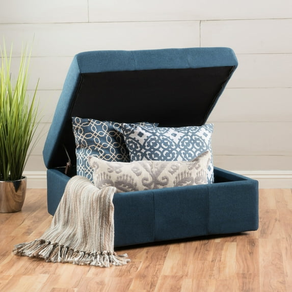Bedroom Benches, LARKIN STORAGE OTTOMAN, Navy Blue Wooden Bedroom Benches,Fabric Bedroom Benches With Storage, Furniture Bedroom Furniture Benches & Stools LARKIN STORAGE OTTOMAN