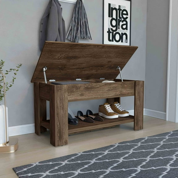 Bedroom Benches Storage Table, Four Legs, Lower Shelf, Dark Brown,Wooden Bedroom Benches