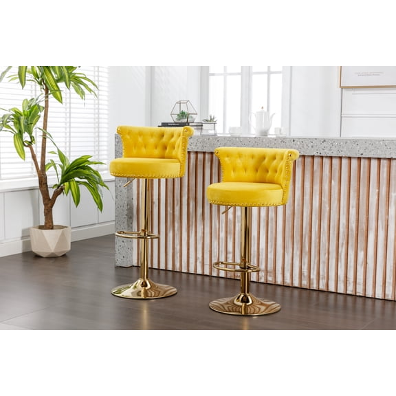 Bedroom Benches UNITED WE WIN Velvet 360 ° Rotating Bar Chair, Handmade Backrest with One Click Adjustable Height Bar Chair, Very Soft Pillow Kitchen Dining Chair, Modern Bar Chair on Kitchen Island