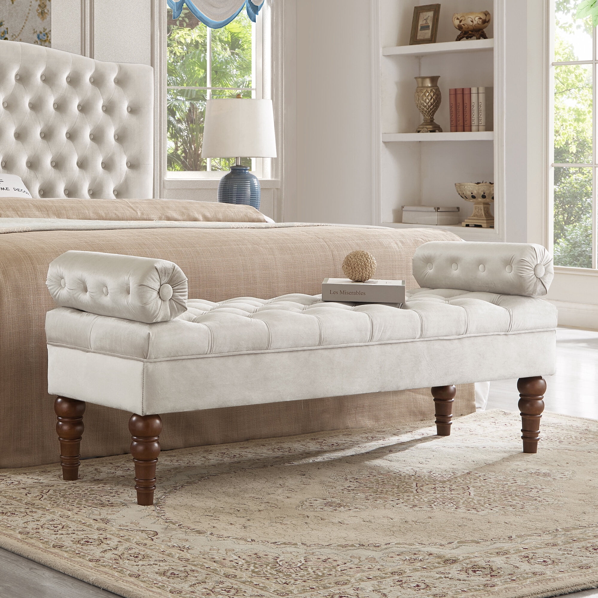 Bench Button Bedroom Benches Velvet Long bed Bench for Bedroom,Upholstered Window ...