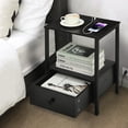 thumbnail image 1 of Bedroom Beside Nightstand Table End Table w/Sliding Drawer Power Outlets Black, 1 of 8
