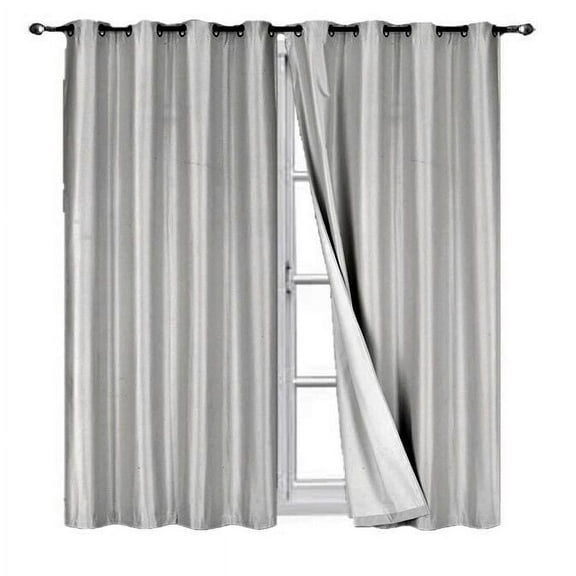 Bedroom Blackout Curtain 95" length Silver Color for Large Window Sliding Door 2 panels Blocking Sunlight Grommets Top Adam