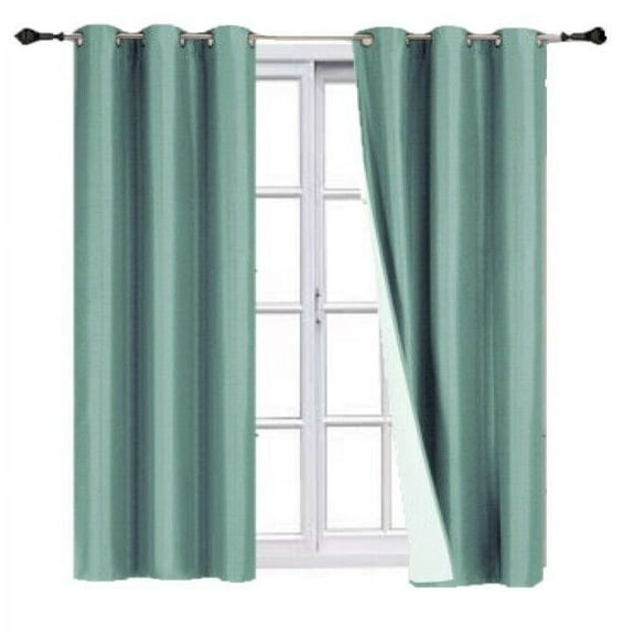 Bedroom Blackout Curtain 95" length Teal Color for Large Window Sliding Door 2 panels Blocking Sunlight Grommets Top Adam