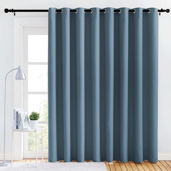 Bedroom Blackout Curtain Panel, Energy Saving Thermal Insulated Grommet Drapery, 120"W x 108"L, Smoky Blue, 1 Panel