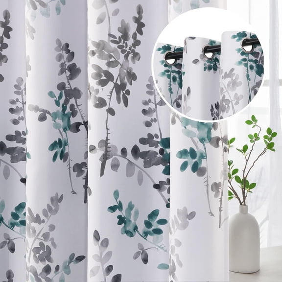 Bedroom Blackout Curtains Light Block Thermal Insulated Panels for Living Room Grommet Room Darkening Window Treatments, 52" Wide x 84" Long, 2 Pieces, Grey and Teal