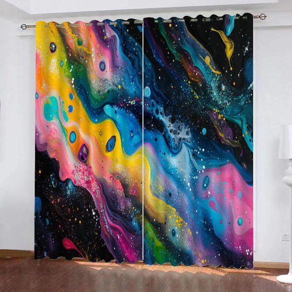 Bedroom Blackout Curtains, Rainbow Texture Heat Insulation Blackout Children's Curtains, Artistic Abstract 3D Lackout Curtains, Suitable For Living Room Bedroom Childre 52"W x 84"L (Pack of 2)