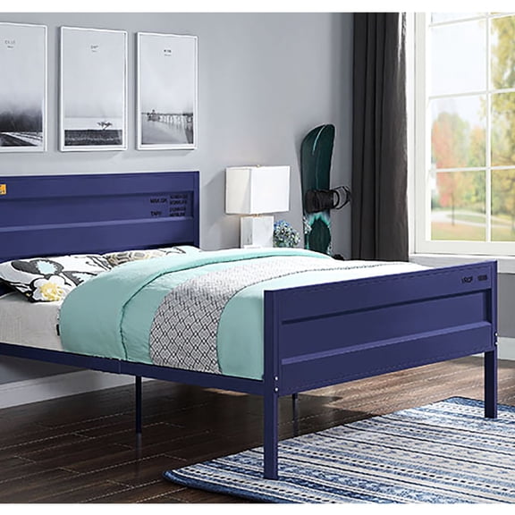 Bedroom Blue Metal Bed With A Industrial Design Platform For Modern An Artistic