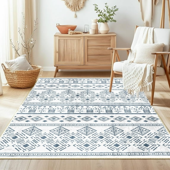 Bedroom Boho Rug 4x6 Black, Washable Area Rugs Non Slip, Ultra Soft Print Distressed Geometric Low-Pile Entry Throw Carpet for Bedroom Nursery Dorm Kitchen Decor