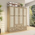 Bedroom Armoire with Rattan Doors, 4 Door Wardrobe Armoire