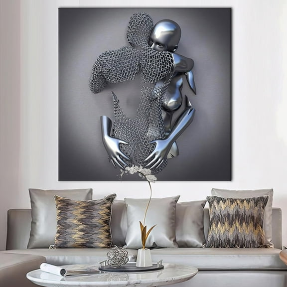 Bedroom Canvas, Lover Gift Canvas Art, 3d Metallic Artwork, Hugging Couple, Romantic Couple Canvas Art, Valentines Day Gift Canvas, Canvas Wall Decor - Rolled Canvas