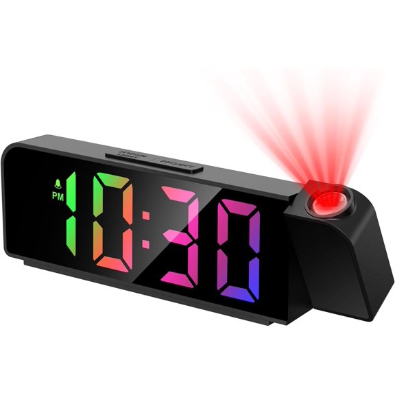 Bedroom Ceiling Projection Alarm Clock - 7.9" LED Display with Adjustable Brightness, 12/24 Hour Format, USB Charging, Snooze Feature, Night Mode, Projection Alarm Clock for Kids, Elderly