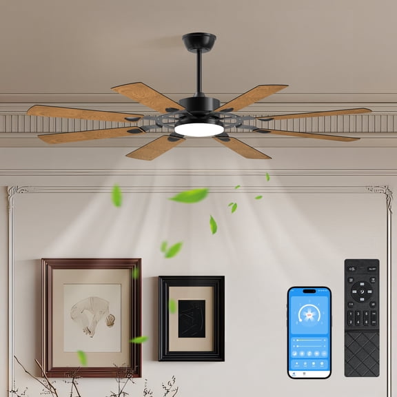 Bedroom Chandeliers 60 Inch Ceiling Fan with Lights and Remote Control, 8 Plywood Blades, 6-Speed Noiseless Reversible DC Motor, 3CCT, Windmill Ceiling fan for Kitchen Bedroom Living Room, Black,Bedr