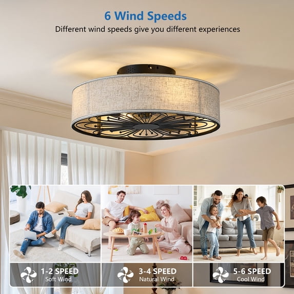 Bedroom Chandeliers Caged Ceiling Fans with Lights Flush Mount,Low Profile Ceiling Fan with Remote,20 Inch Farmhouse White Ceiling Fan for Bedroom,6 Speeds Reversible Silent Fandalier (Bulb Not Inclu
