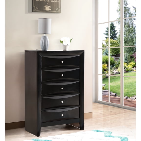 Bedroom Chest In Black - Construction With Center Mounted Drawer Slides And Particle Board Storage Molded Resin & Real Wood Veneer, Dovetailed Drawers For Setup