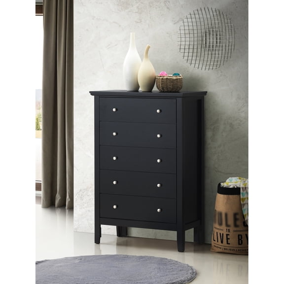 Bedroom Chest In Black - Glory Furniture G1336 Fully Assembled With Print Finish And Hardwood Frame For Construction Metal Hardware French Drawers