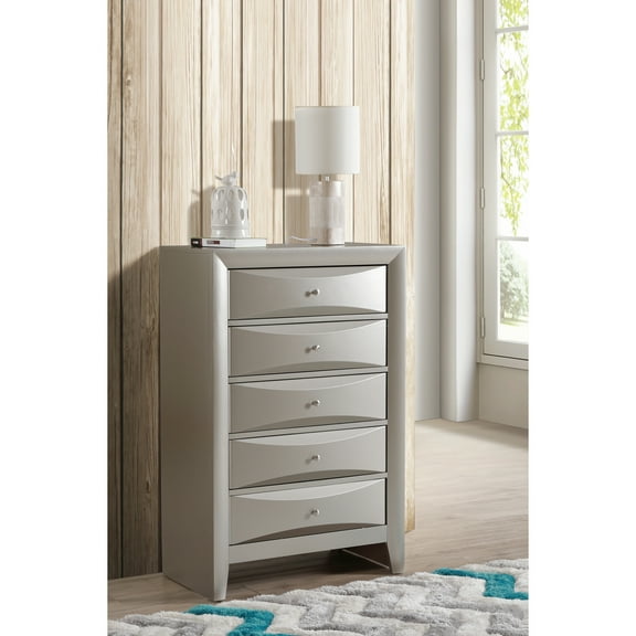 Bedroom Chest In Silver Champagne: G1503 With Real Wood Veneer Covering Modern Chest: Champagne & Metal Slides