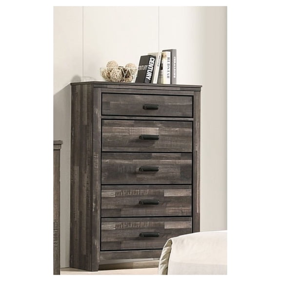 Bedroom Chest of Drawers, Rustic 5 Drawer Dresser, Contemporary Wood Storage Chest, Brown Finish Furniture for Bedroom, Home Decor