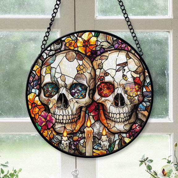 Bedroom Christmas Gift - Day of The Dead Mexico Stained Glass Hanging Ornament - Snow-Dusted Pines Christmas Tree Decor, Gift for Family & Friends, Keepsake 2025