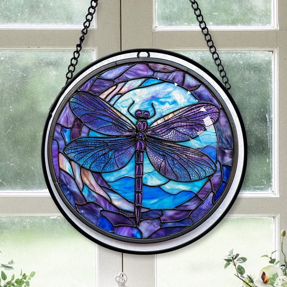 Bedroom Christmas Gift - Moonlit Glow Dragonfly Stained Glass Hanging Ornament - Snow-Dusted Pines Christmas Tree Decor, Gift for Family & Friends, Keepsake 2025