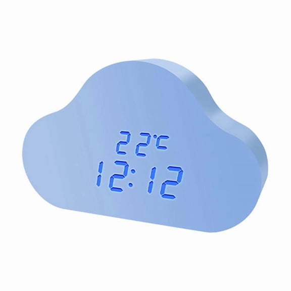 Bedroom Cloud Alarm Clock with LED Night Light and Voice Control, USB or Battery Powered, 16x4x10.2cm, PVC+MDF, 1 Count