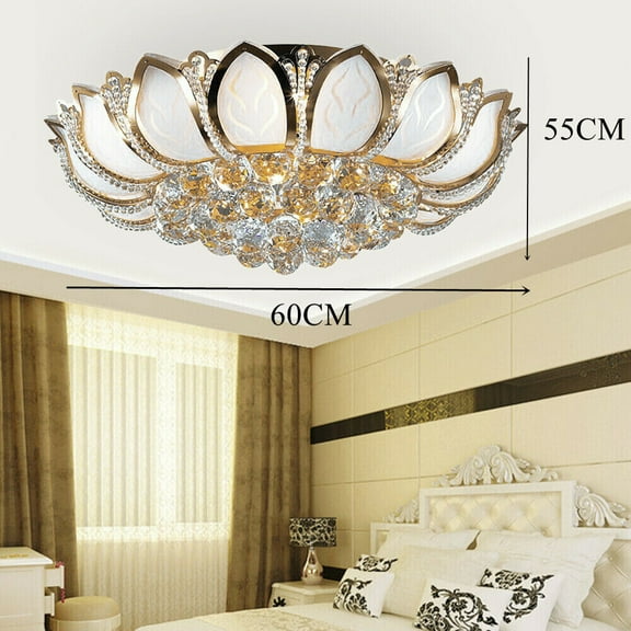 Bedroom Crystal Chandelier 7-Head 40W Ceiling Light Flush Mount With Remote 60cm