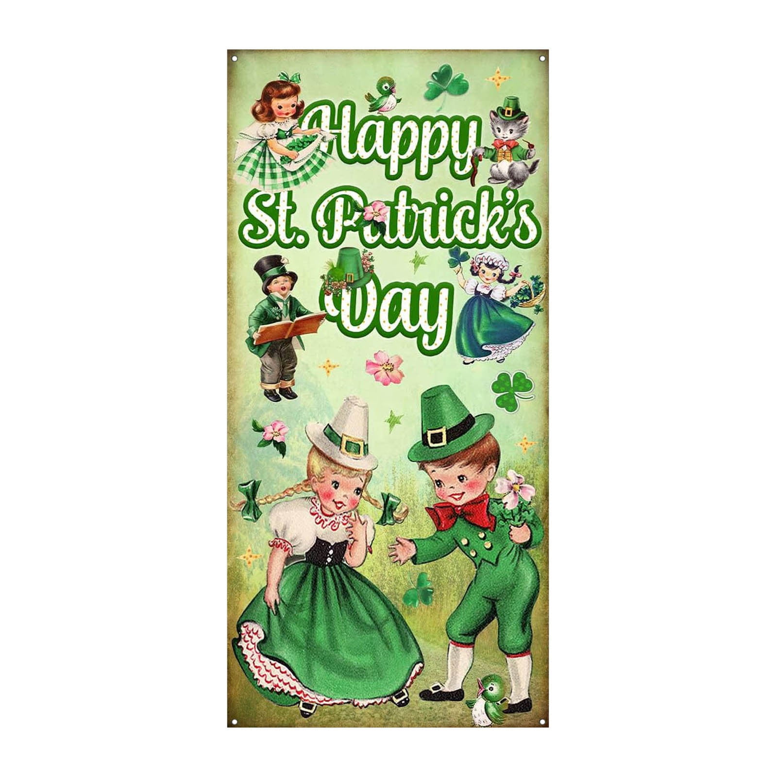 Bedroom Curtain Set 6x3 Ft Happy Irish Day Door Cover Cute Cat Door