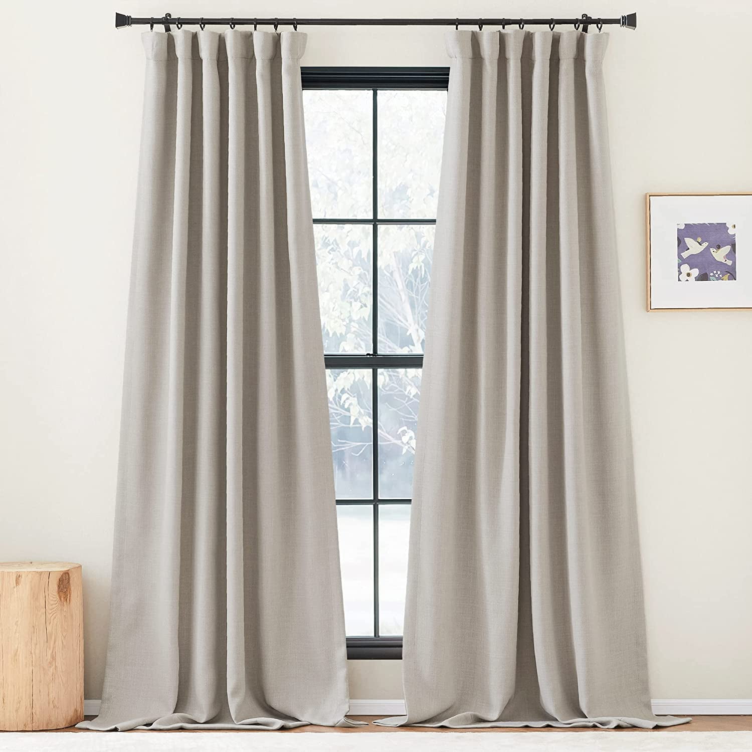 Bedroom Curtains 2 Panels Sets Faux Linen Textured, Pinch Pleated Room ...
