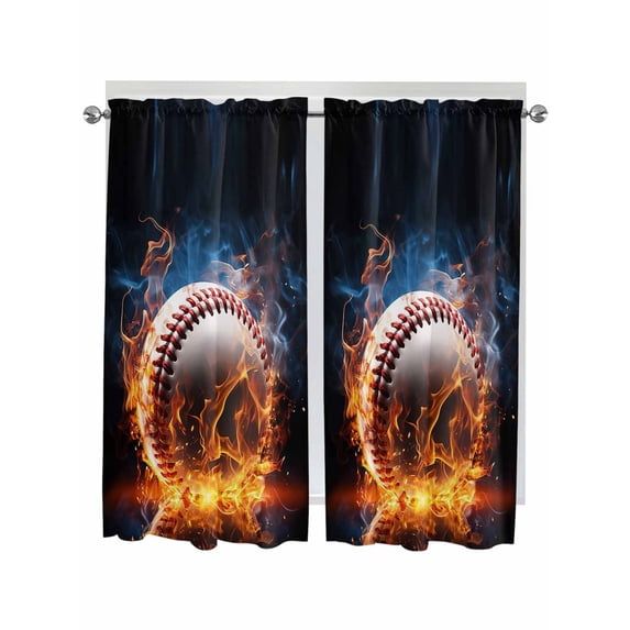 Bedroom Curtains 63 Inches length, Baseball, Window Treatment Curtain Drapes, Sports Theme Gradient Orange Blue Black Rod Pocket Curtain Panels for Living Room Kitchen, 42"x63", 2 Panels