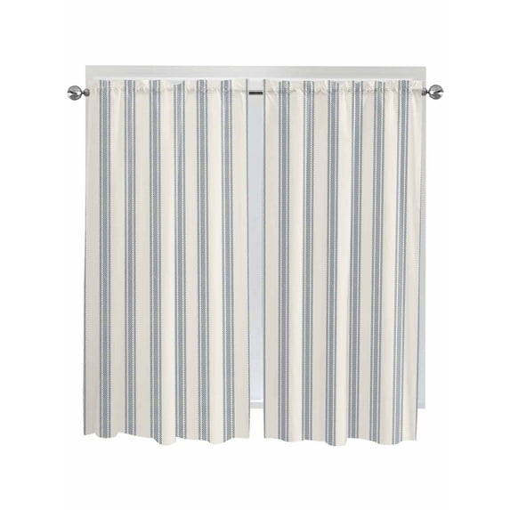 Bedroom Curtains 63 Inches length, Blue Striped Window Treatment Curtain Drapes, Modern Stripes Farmhouse Rod Pocket Curtain Panels for Living Room Kitchen, 42"x63", 2 Panels