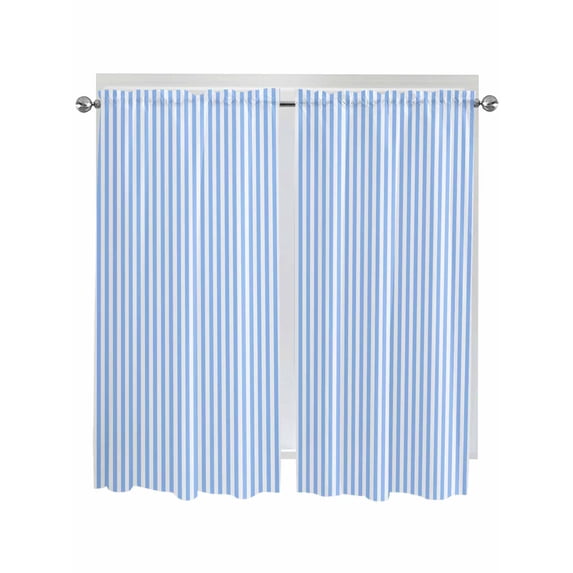 Bedroom Curtains 63 Inches length, Blue White Stripe Window Treatment Curtain Drapes, Modern Minimalist Geometric Striped Rod Pocket Curtain Panels for Living Room Kitchen, 42"x63", 2 Panels