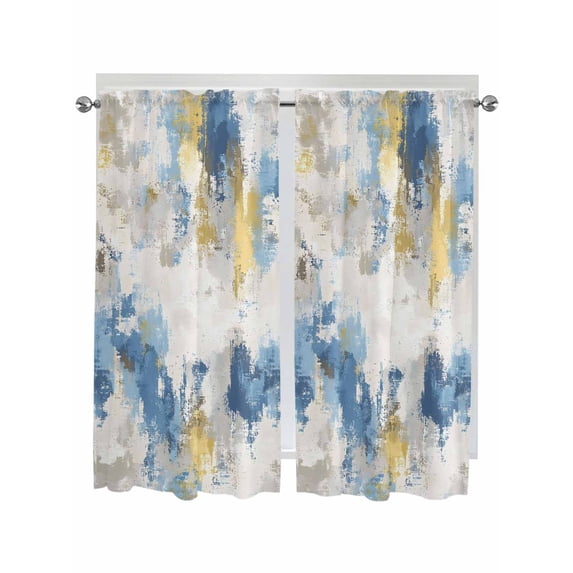 Bedroom Curtains 63 Inches length, Blue Yellow Beige Window Treatment Curtain Drapes, Retro Abstract Modern Art Painting Rod Pocket Curtain Panels for Living Room Kitchen, 42"x63", 2 Panels