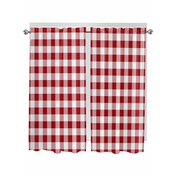 Bedroom Curtains 63 Inches length, Farmhouse Buffalo Plaid Window Treatment Curtain Drapes, Red White Checkered Rod Pocket Curtain Panels for Living Room Kitchen, 42"x63", 2 Panels