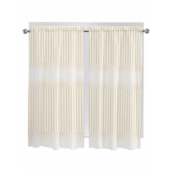 Bedroom Curtains 63 Inches length, Geometric Boho, Window Treatment Curtain Drapes, Abstract Minimalistic Beige Stripes Polka Dot Rod Pocket Curtain Panels for Living Room Kitchen, 42"x63", 2 Panels